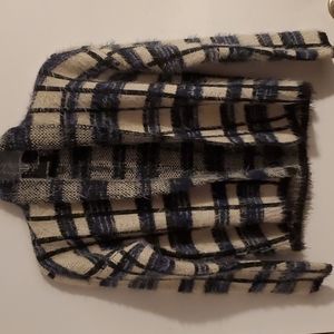 Anthropologie La Fee Verte Plaid Eyelash Cardigan Blue Black White Extra Small
